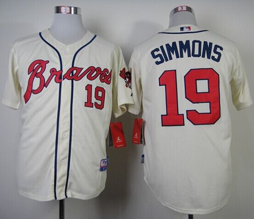 Braves #19 Andrelton Simmons Cream Alternate Cool Base Stitched MLB Jersey - Click Image to Close